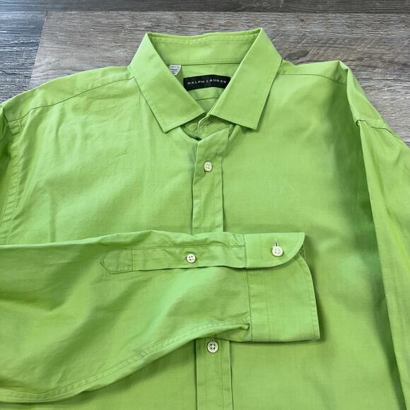 Ralph Lauren Black Label Neon Green Mens 17 Long Sleeve Button Down Dress Shirt - Picture 3 of 11